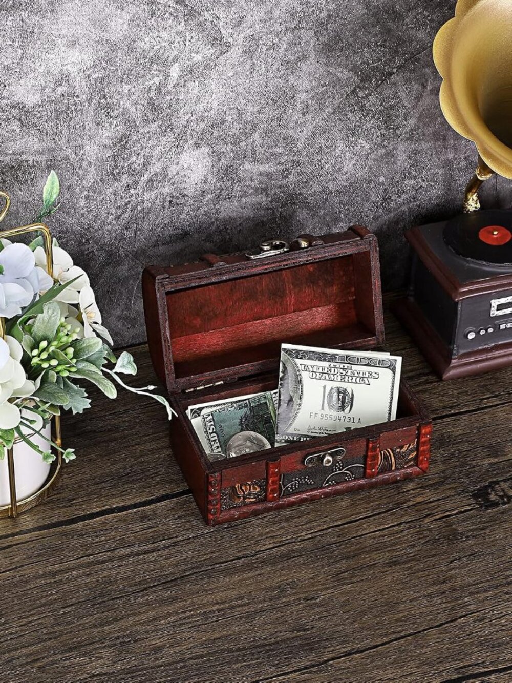 Vintage Treasure Chest, Pirate Keepsakes Box for Kids Gifts, Wooden Storage Box - Picture 5 of 9